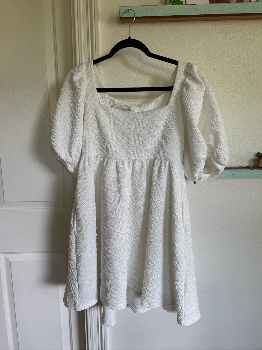 Free People Textured White Puff Sleeve Mini Dress